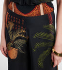 Exquisite Open Back Paulownia Palm Print Satin Two Piece Suit