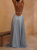Elegant Sequin Mesh Panel Maxi Dress