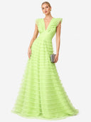 Exquisite Mesh-Panel Deep V-Neck Party Maxi Dress