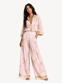 Elegant Butterfly Print Zip-Up Top & Wide Leg Pants Set