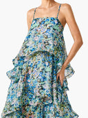 Elegant Vibrant Floral Print Tiered Ruffle Maxi Dress