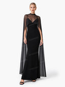 Sexy Black V-neck Sleeveless Sheer Fit Shawl-Style Spaghetti Strap Maxi Dress