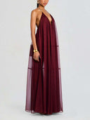 Elegant V-neck Chiffon Flowy Maxi Dress