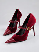 Buckle Strap Cap Toe Stiletto Pumps