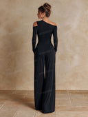 Elegant Asymmetric Ruched Wide-Leg Jumpsuit
