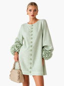 Elegant Floral Cuff Button-Front Mini Dress