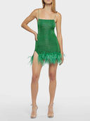 Sexy Spaghetti Strap Feather Trim Mini Dress