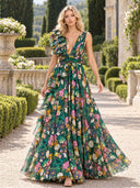 V-Neck Printed Maxi Dress