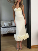 Elegant Sweetheart Ruffle Hem Satin Maxi Dress