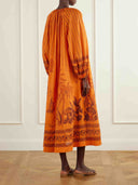 Retro Printed Tie-Neck Loose Maxi Dress