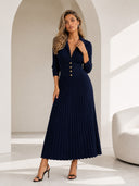 Elegant Button-Front Lapel Knit Maxi Dress