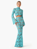 Elegant Turquoise Shell Lace Two-Piece Set