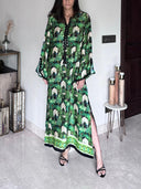 Emerald Oasis Scenic Print Tassel Maxi Dress