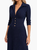 Elegant Button-Front Lapel Knit Maxi Dress