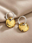 Two Tone Hammered Disc Hoop Earrings