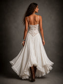 Sexy Lace Ruffled Asymmetrical Midi Dress