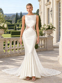 Elegant Satin Mermaid Lace Panel Evening Gown