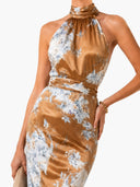 High-Waisted Sleeveless Printed Midi Dress
