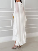 Elegant Ruffle Cape Sleeve Slit Maxi Dress