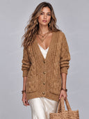 Elegant Cable Knit Cardigan & Satin Slip Maxi Dress Set