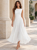 Elegant Pleated Skirt Waist Ruched Midi Dress