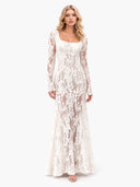 Exquisite Lace Square-neck Long-sleeved Maxi Dress