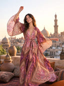Retro Paisley Print Tie-Waist Maxi Dress