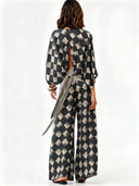 Casual Abstract Plaid Print Kimono Shirt & Pants Two-Piece Set