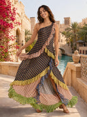 Unique Colorful Print Tiered Ruffle One-Shoulder Top Two-Piece Set
