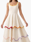 Elegant Color Trim Tiered Ruffle Sleeveless Maxi Dress