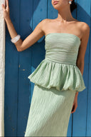 Elegant Strapless Ruched Skirt Two-Piece Set