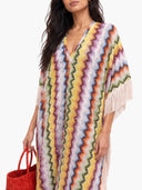 Exquisite Multicolor Chevron Fringe Kaftan Maxi Dress