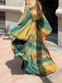 Retro Abstract Print V-Neck Balloon Sleeve Maxi Dress