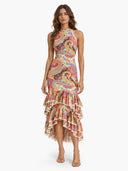 Colorful  Paisley Print Ruffled Hem Halter Midi Dress