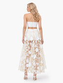 Elegant Strapless Floral Lace Crop Top & Maxi Skirt Two-Piece Set