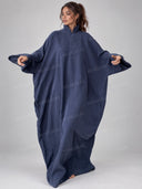 Black Lapel Collar Oversized Long Sleeve Abaya Kaftan Maxi Dress