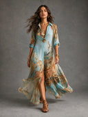 Bohemian Art Print Shirt Maxi Dress