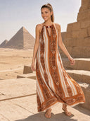 Boho Leaf Print Sleeveless Dress
