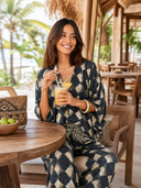 Casual Abstract Plaid Print Kimono Sleeve Maxi Dress