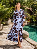 Elegant Floral Print Belted Maxi Shirt Dress