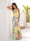 Elegant Bohemian Paisley Printed Satin Maxi Dress
