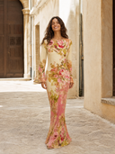 Elegant Floral Print Satin Maxi Dress