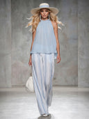 Elegant Sleeveless Top & Striped Wide-Leg Pants Set