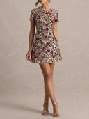 Elegant Multicolor Floral Sequin Mini Dress