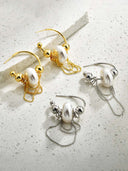 Pearl Beaded Chain Drop Hoop Earrings