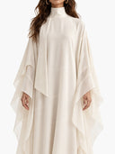 Elegant High-Neck Flowing Cape Maxi Dress