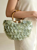 Bamboo Handle Shell Disc Statement Handbag