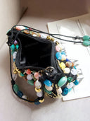 Bohemian Multicolor Stone Beaded Hobo Underarm Shoulder Bag