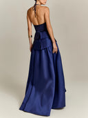 Elegant Halter Top & Draped Satin Maxi Skirt Two-Piece Set