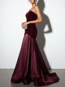 Elegant Velvet Satin Ruched Party Maxi Dress